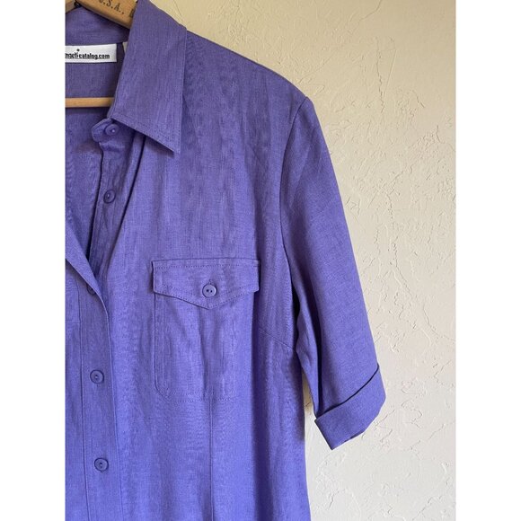 NWOT Serengeti Catalog Rayon Linen Blend Purple Button Front Shirt Dress Maxi Sh - Picture 9 of 9